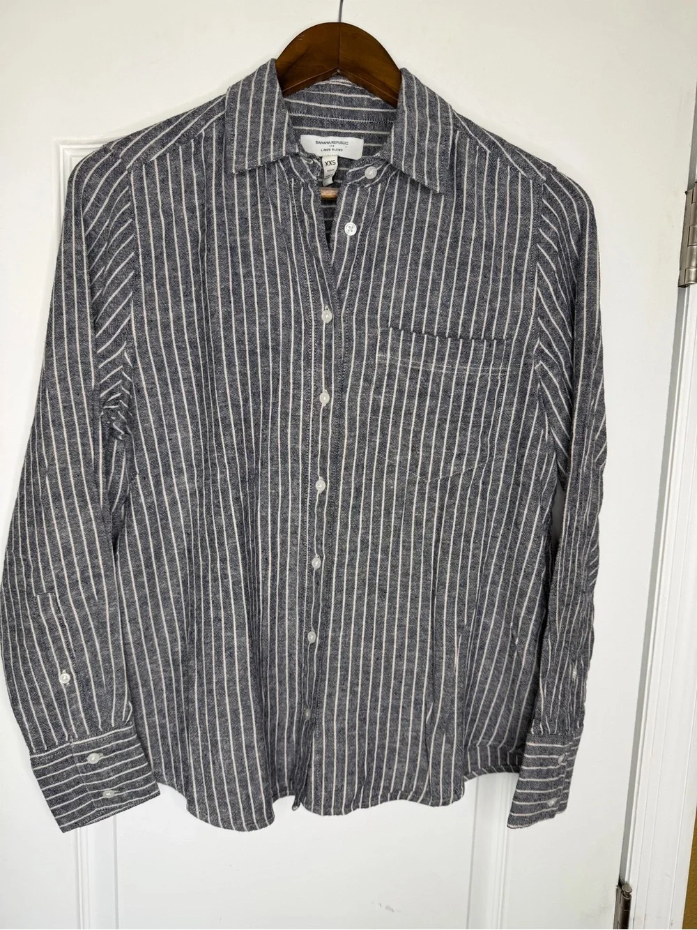 Banana Republic Linen Blend Vertical Stripe Button-Down Long Shirt Size XXS